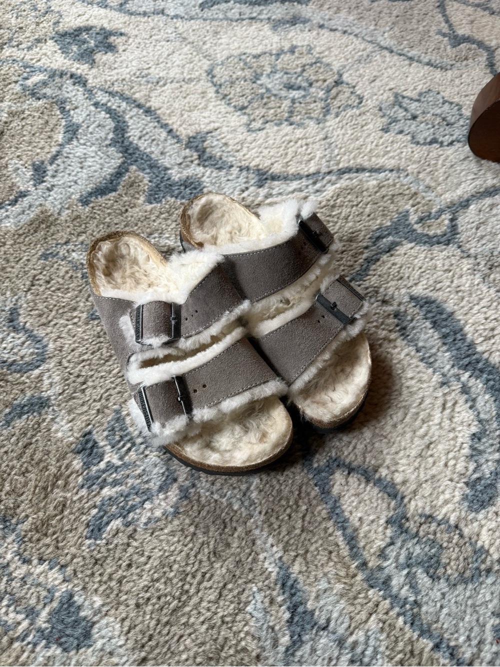 Birkenstock Arizona Shearling Suede Sandals in Gray